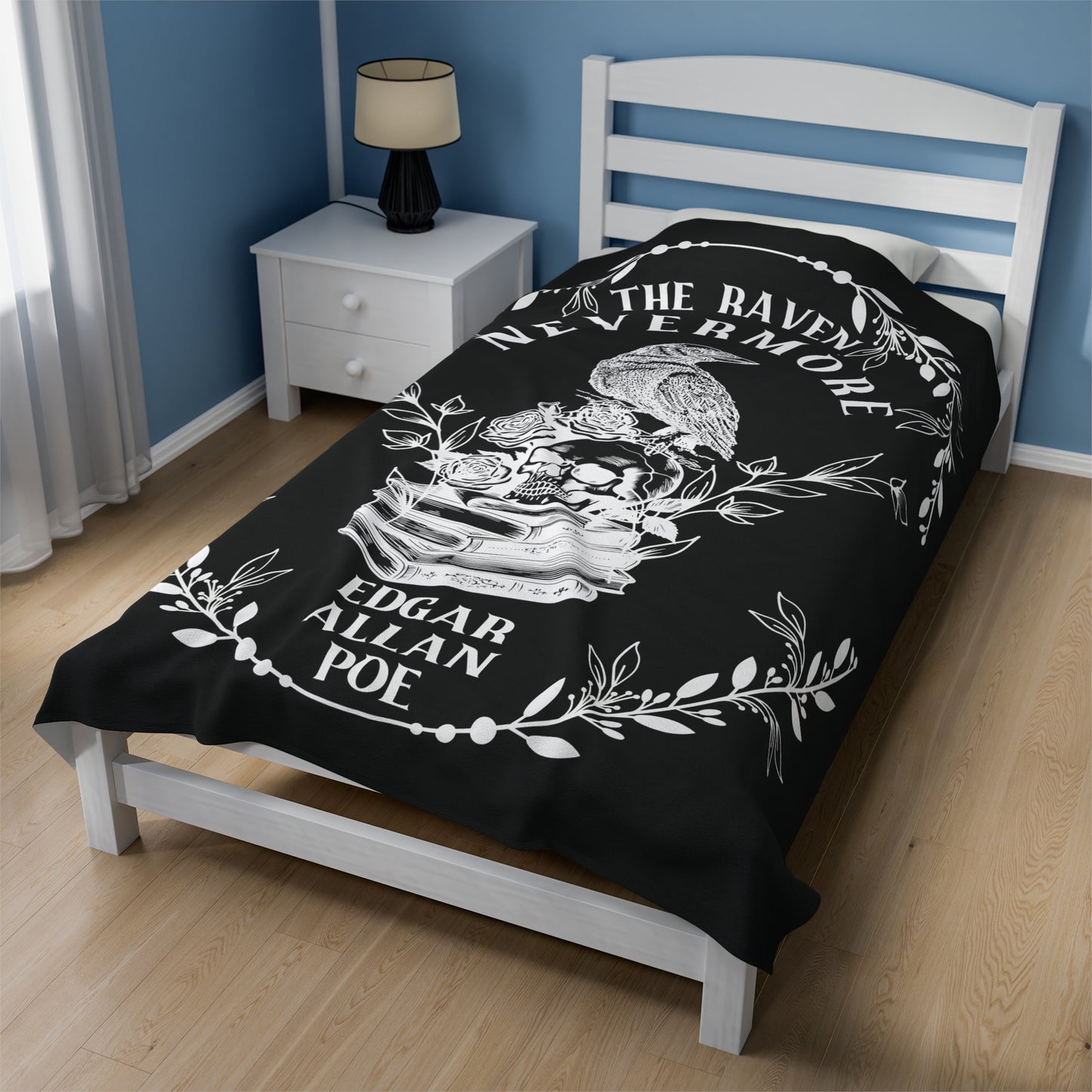 Edgar Allan Poe, Nevermore The Raven Throw Blanket, Book Lover Reading Blanket, Gothic, Light, Dark Academia, Horror Movie Watching Blanket All Over Prints Printify