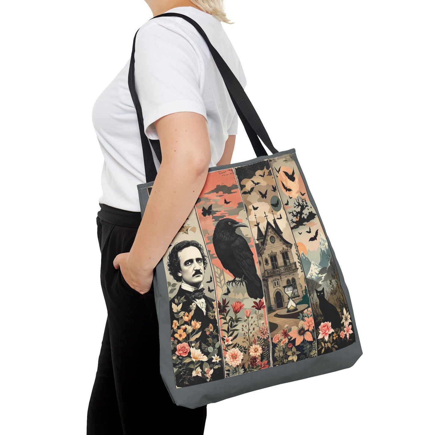 Edgar Allan Poe Tote Bag Gothic Literary Gift for Book Lover Dark Academia Macabre Accessory Halloween Tote Fall School Bag for Poetember Bags Printify