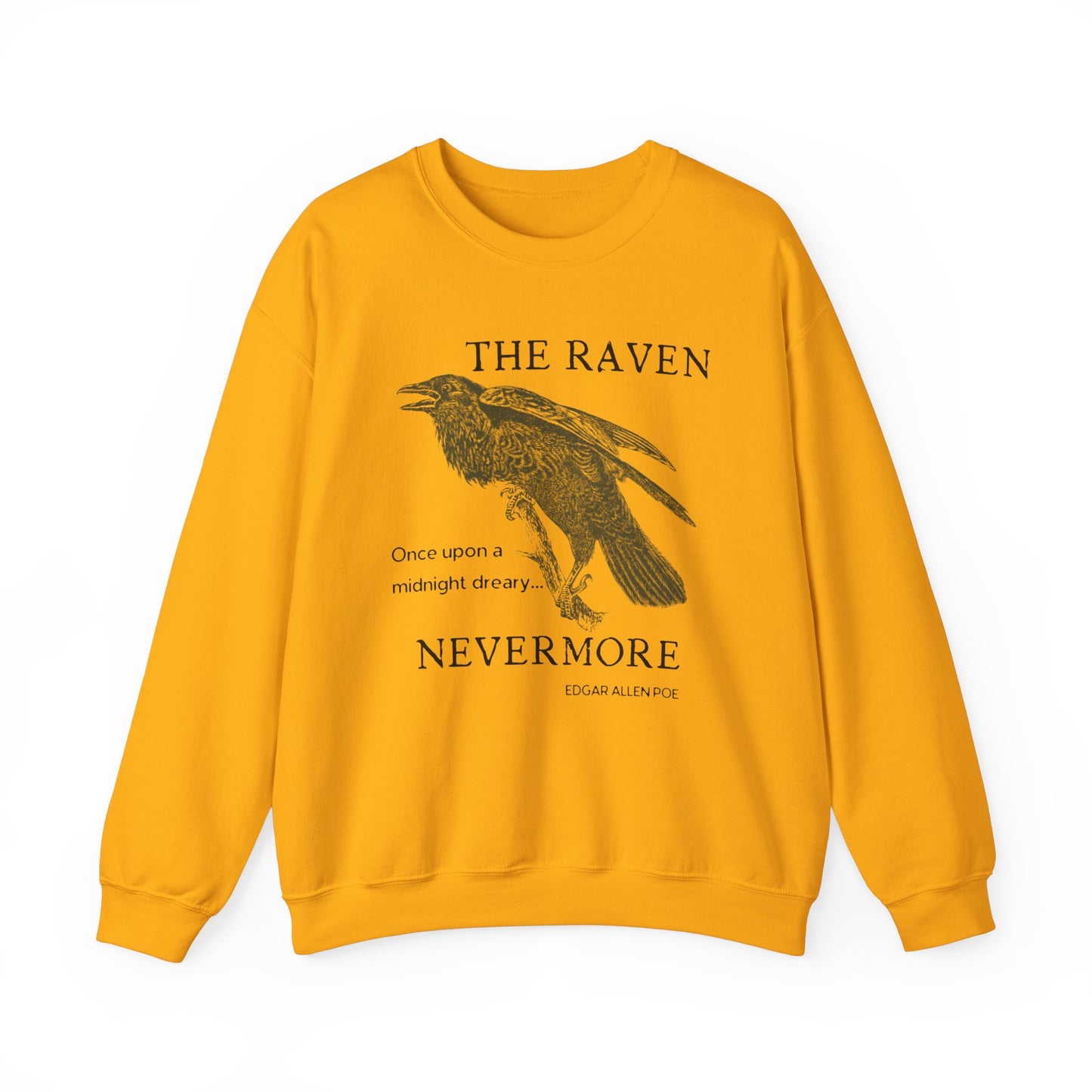 Halloween Vintage The Raven Sweatshirt, Spooky Season Sweater, Trick or Treating Shirt, Halloween Party, Edgar Allen Poe, Nevermore, Gothic Sweatshirt Printify S Gold