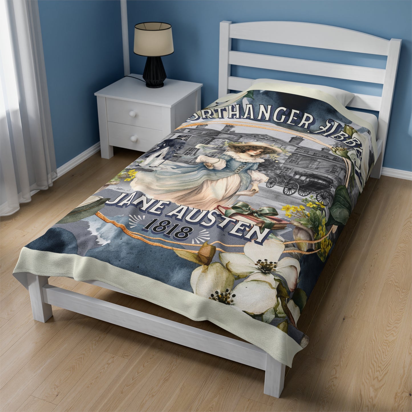 Jane Austen Plush Throw Blanket, Northanger Abbey Historical Romance Gift, Bookish Literary Jane Austen Fan Art Gift, Gift for Her, Bookclub All Over Prints Printify