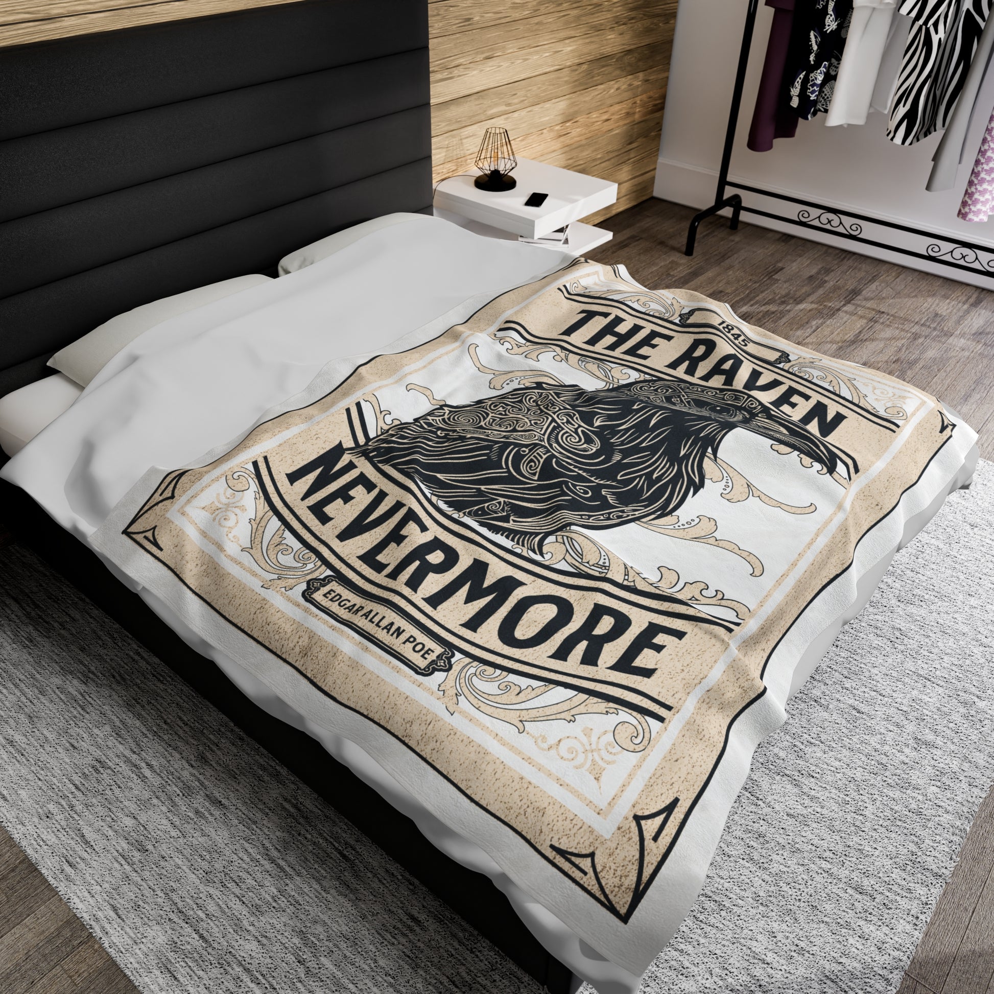 Edgar Allan Poe, Nevermore The Raven Throw Blanket, Book Lover Reading Blanket, Gothic Light, Dark Academia, Horror Movie Watching Blanket All Over Prints Printify
