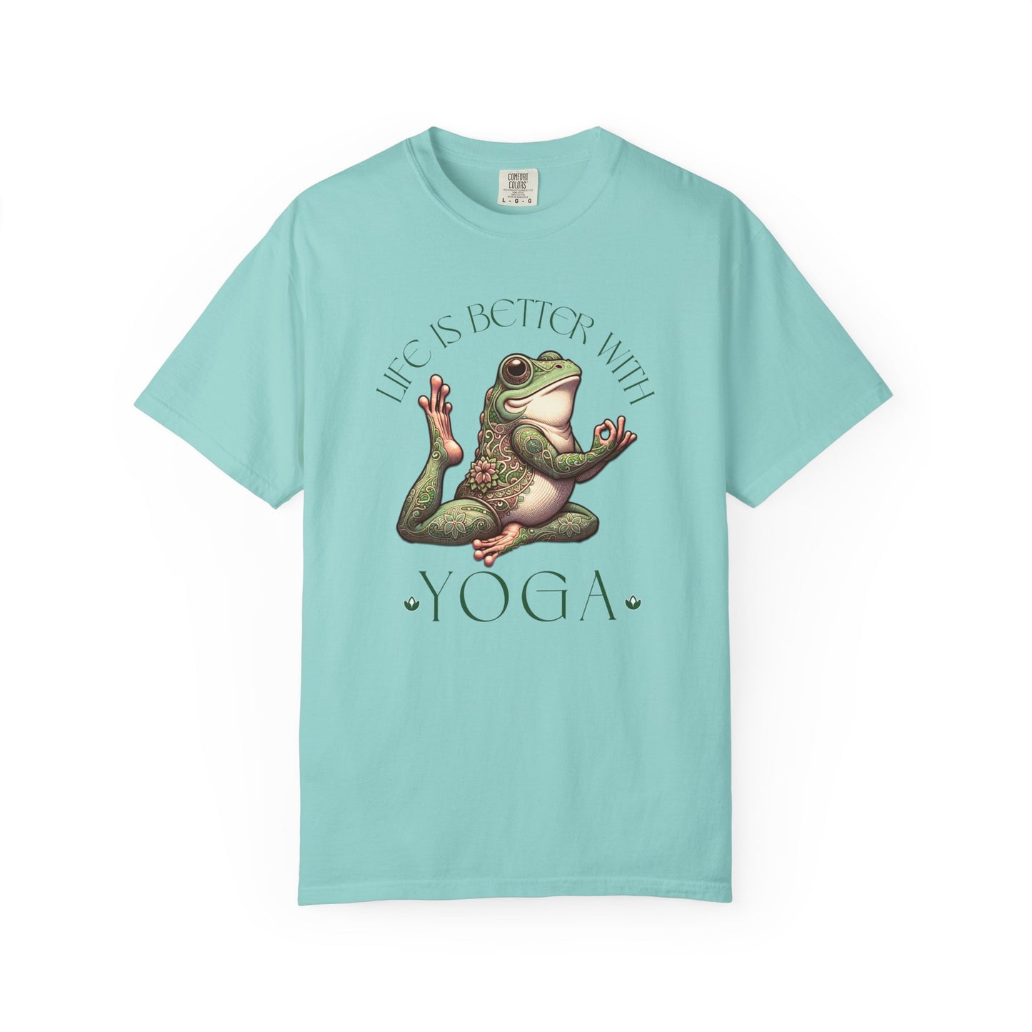 Green Yoga Frog Life Is Better With Yoga Unisex T-Shirt, Casual Wear, Highlander Fan Gift, T-Shirt Printify Chalky Mint S