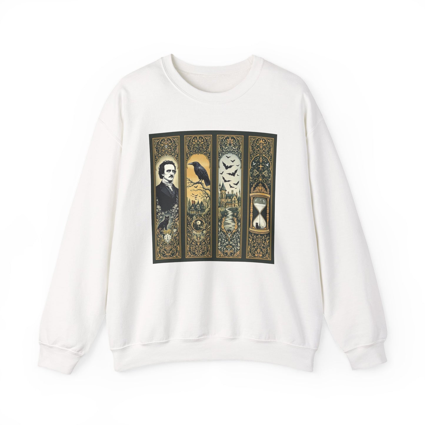 Edgar Allan Poe Sweatshirt The Raven Nevermore Gothic Horror Sweater Dark Academia Macabre Halloween Gift for Book Lovers Birthday Christmas Sweatshirt Printify White S