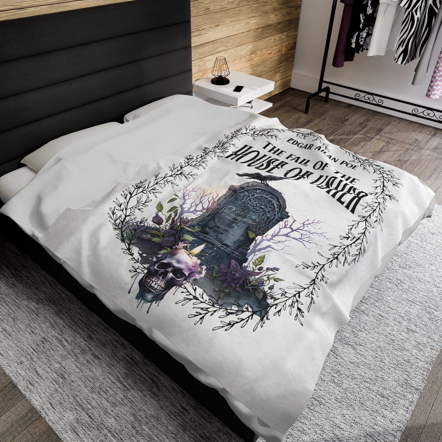 Edgar Allan Poe, The Fall Of The House Of Usher Throw Blanket, Book Lover Reading Blanket, Gothic Dark Academia, Horror Movie Watching Plush All Over Prints Printify