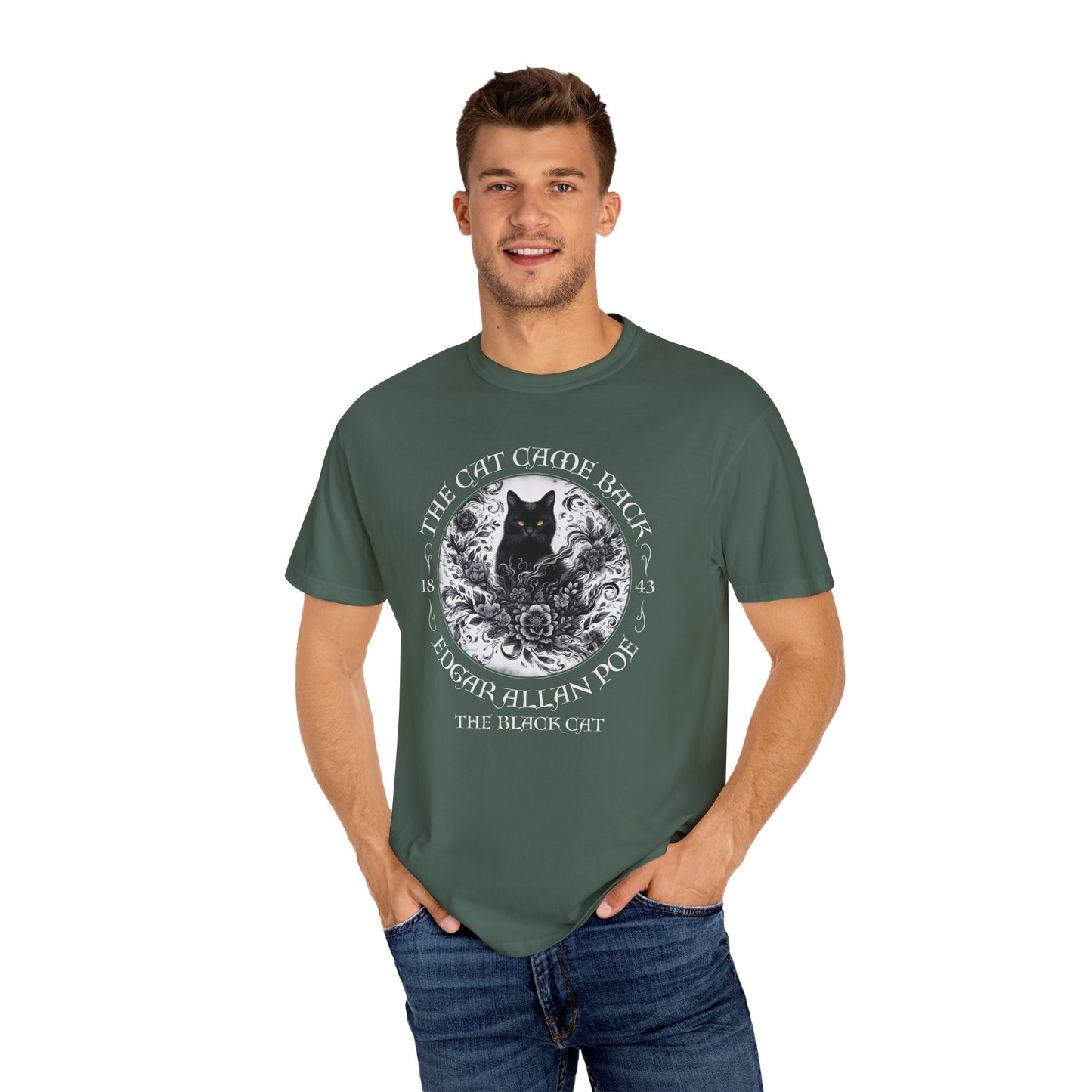 Gothic Cat TShirt Edgar Allan Poe The Black Cat Dark Academia Cottagecore Aesthetic Book Lover Gift Haunting Apparel Halloween Fall Tee T-Shirt Printify