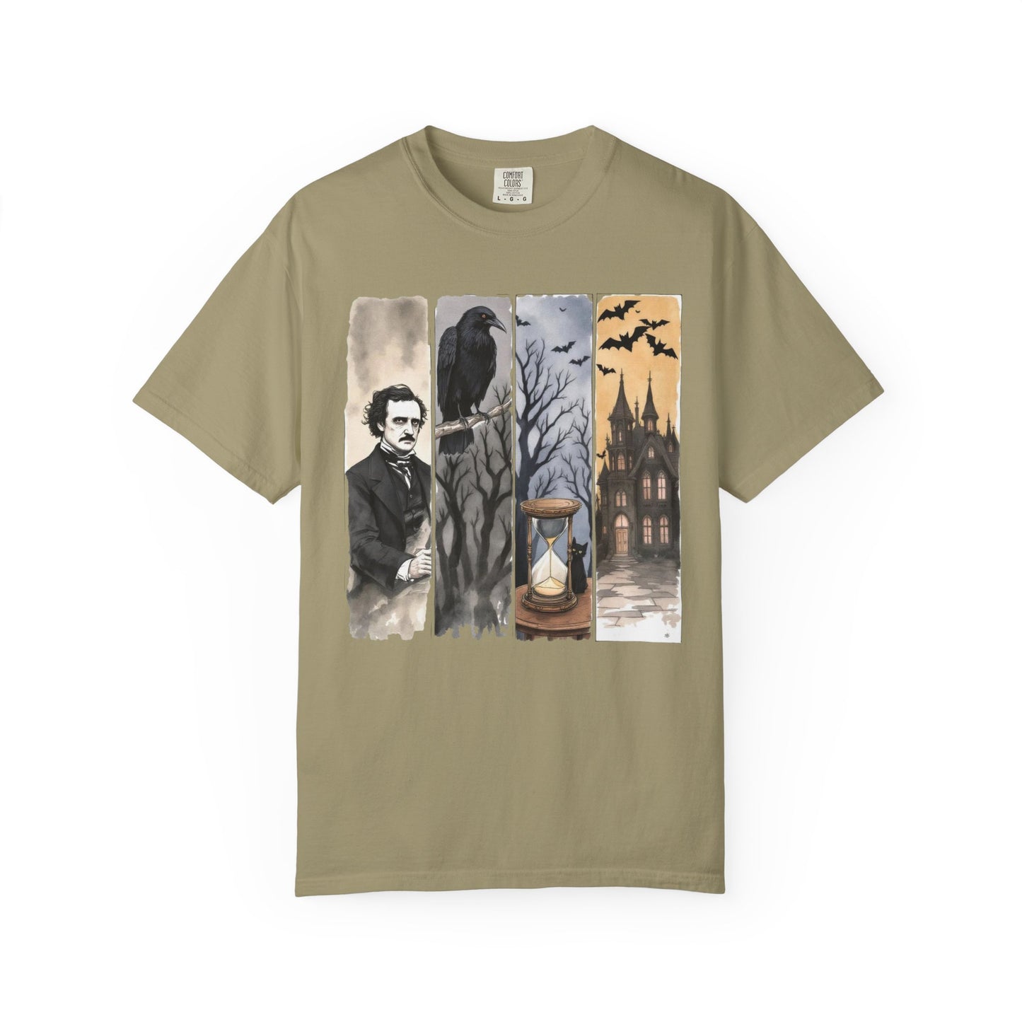 Edgar Allan Poe T-Shirt Gothic Graphic Tee The Raven Nevermore Quote Horror Literature Shirt Dark Academia Aesthetic Halloween Party Gift T-Shirt Printify Khaki S