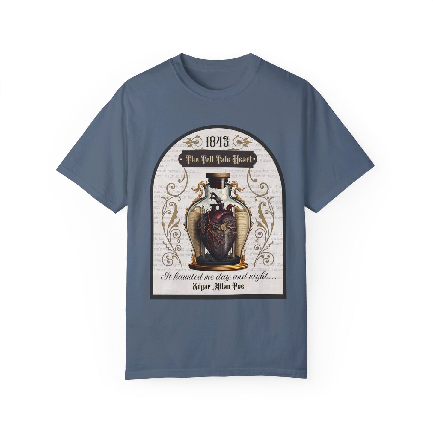 Edgar Allan Poe Shirt, The Tell Tale Heart Tee, Book, Reading Lover Shirt, Halloween, Gothic, Light Academia Gifts, Comfort Colours TShirt T-Shirt Printify Blue Jean S