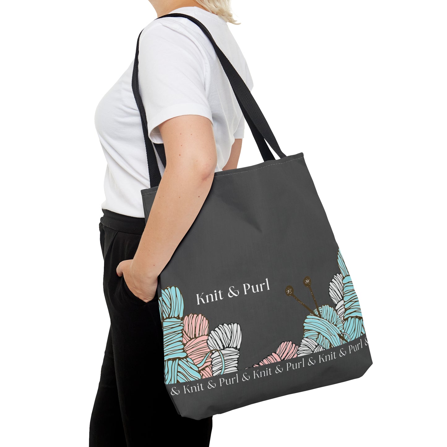 Knit & Purl Tote Bag, Crafter Bag, Yarn Storage Bag, Knitting Project Bag, Crochet Project Bag, Craft Project Tote Bag Bags Printify