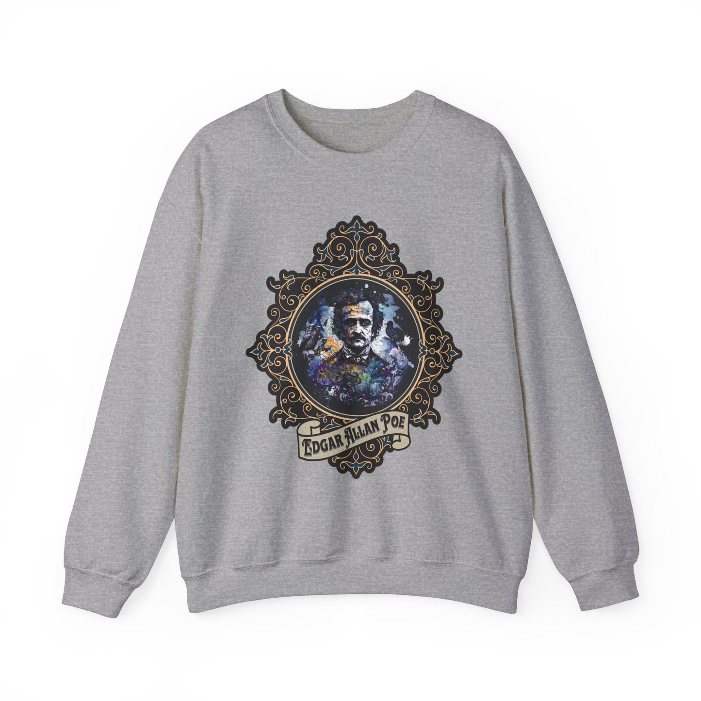 Edgar Allan Poe, Poet, Poetry Lover Sweatshirt, Book Lover, Halloween, Haunting Gothic Gift, Light, Dark Academia, Horror Movie Sweater Sweatshirt Printify S Sport Grey