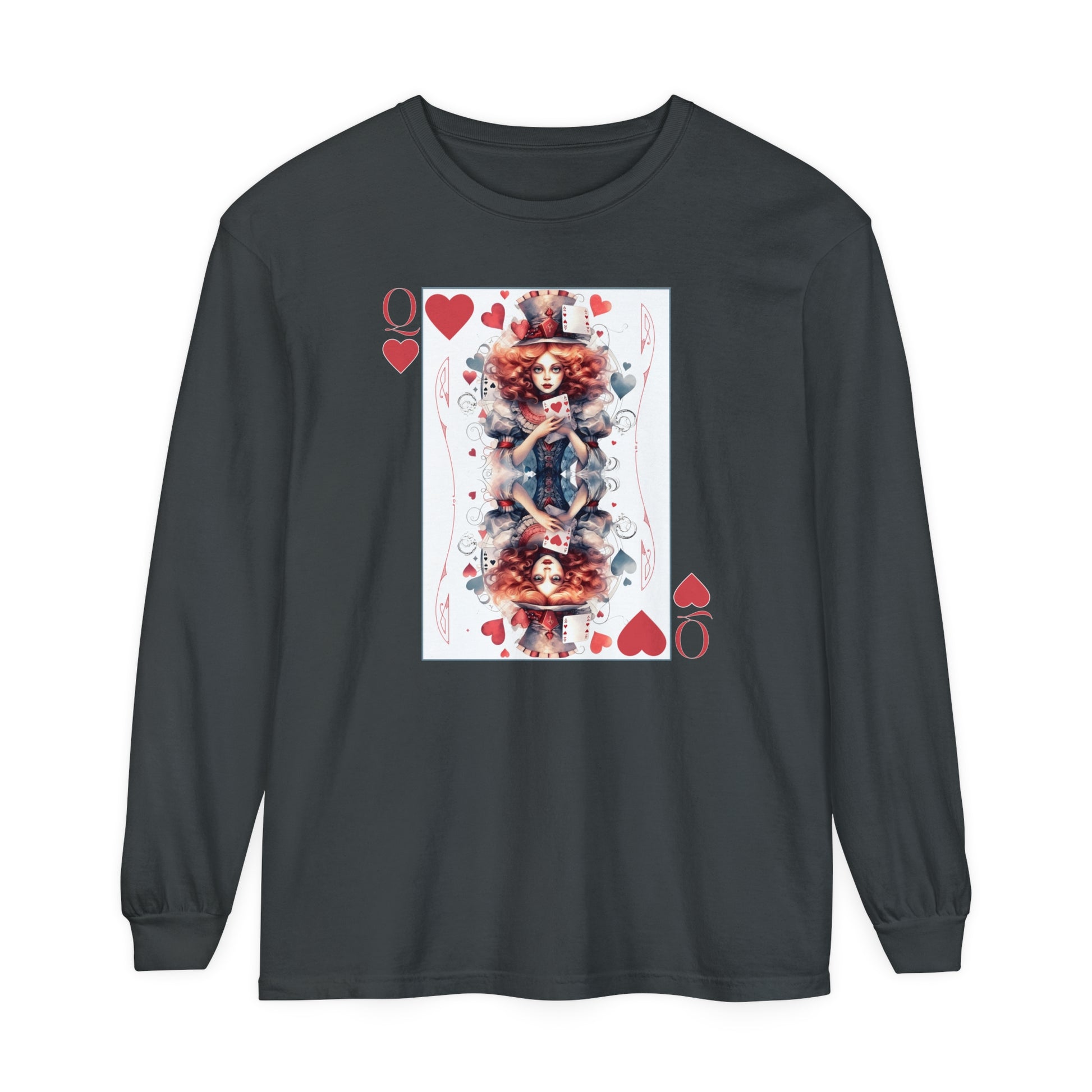 Queen of Hearts Long Sleeve Shirt Alice In Wonderland Lewis Carroll Whimsigoth Academia TShirt Mad Hatter Tea Party Tee Bookish Booktok Gift Long-sleeve Printify Graphite S