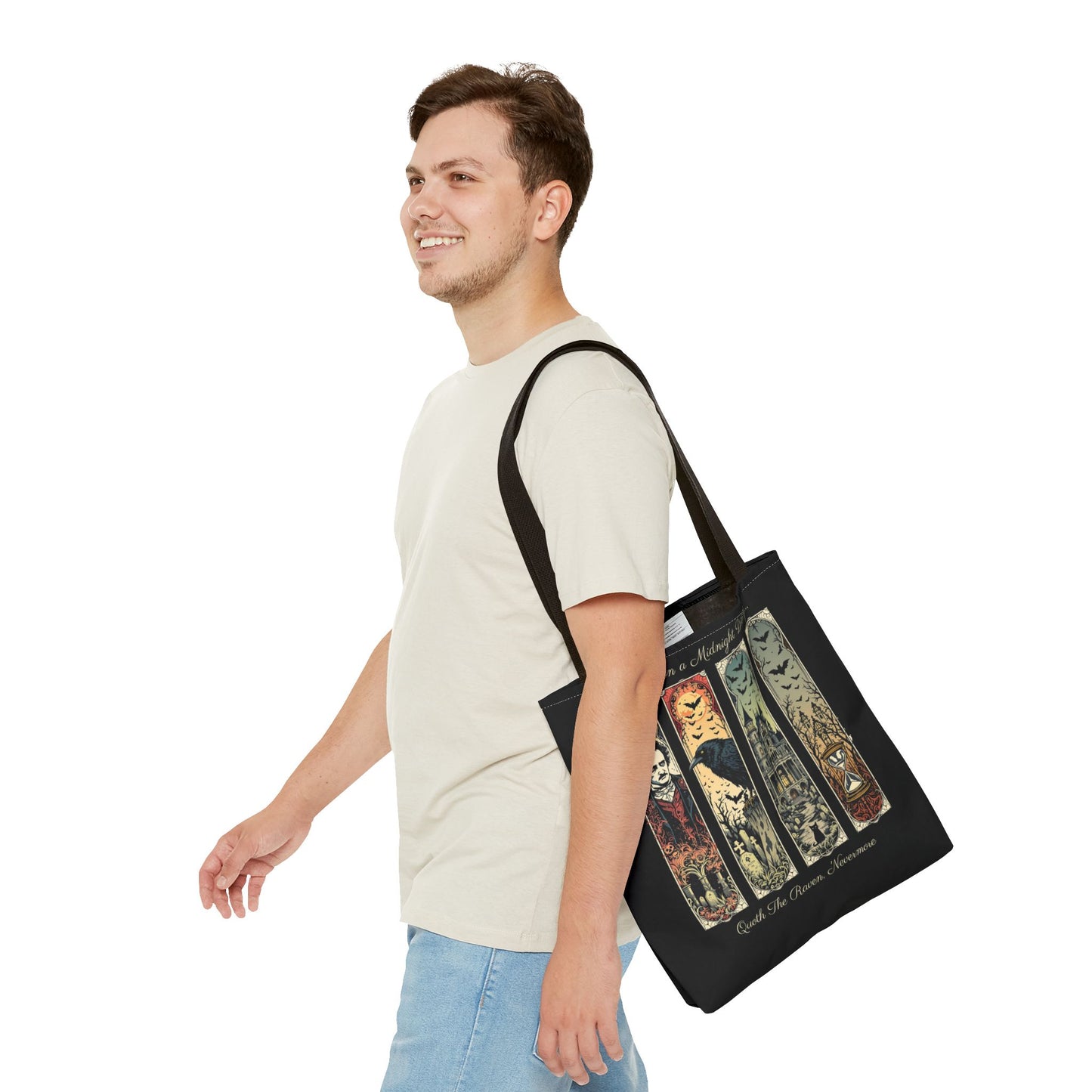 Edgar Allan Poe Tote Bag Gothic Literary Gift for Book Lover Dark Academia Macabre Accessory Halloween Tote Fall School Bag for Poetember Bags Printify