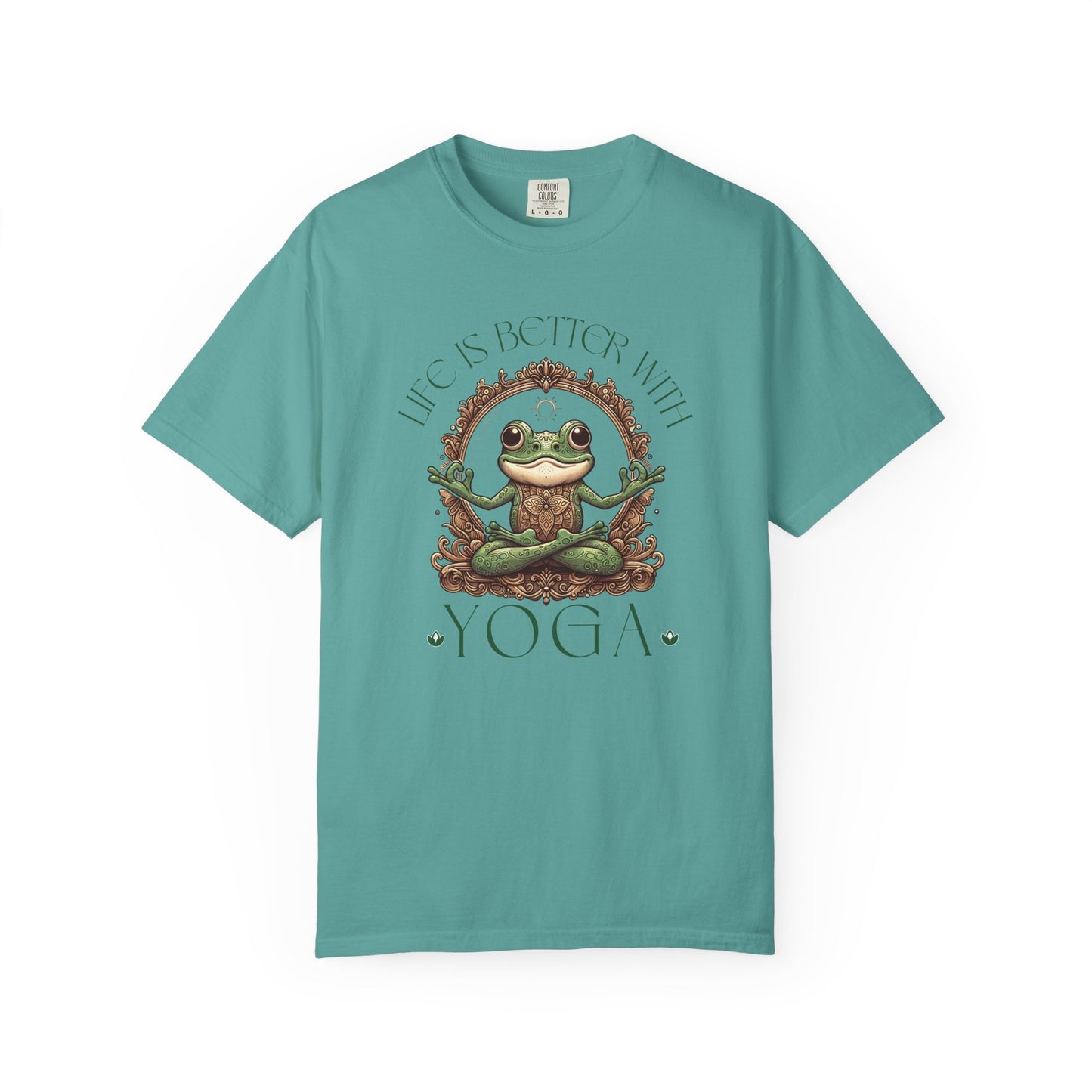 Green Yoga Frog Life Is Better With Yoga Unisex T-Shirt, Casual Wear, Highlander Fan Gift, T-Shirt Printify Seafoam S