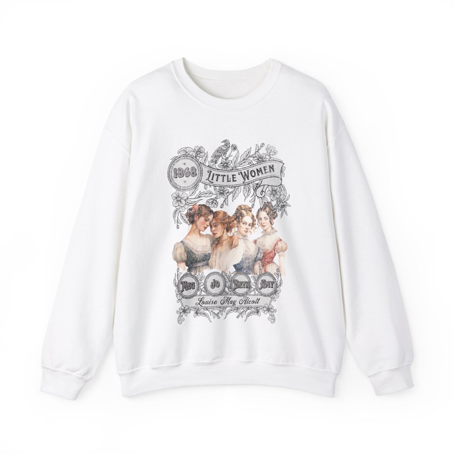 Little Women Sweatshirt, Louisa May Alcott Historical Romance Sweater, Bookish Literary Fan Art Gift, Gift for Her, Bookclub Crewneck Shirt Sweatshirt Printify S White