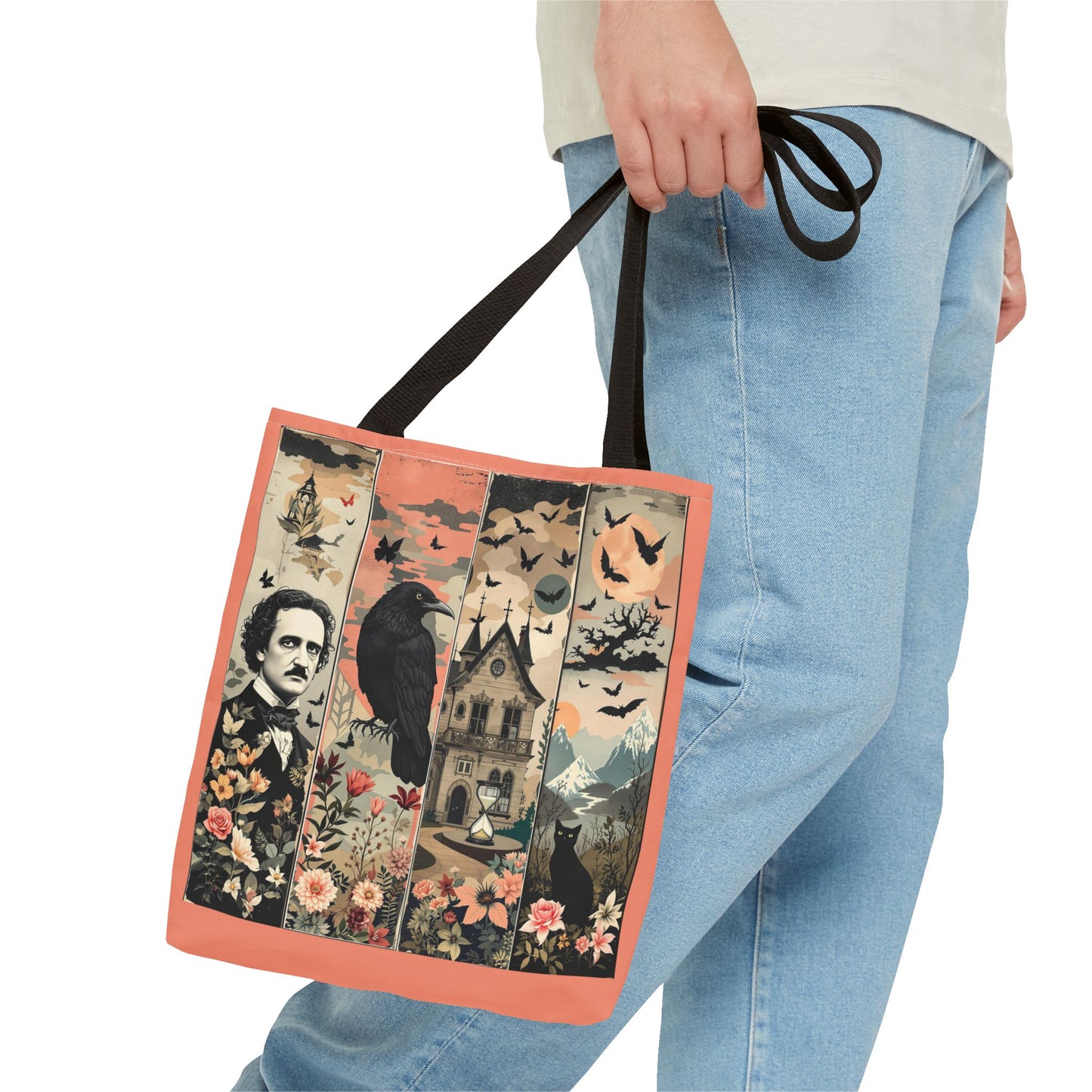 Edgar Allan Poe Tote Bag Gothic Literary Gift for Book Lover Dark Academia Macabre Accessory Halloween Tote Fall School Bag for Poetember Bags Printify