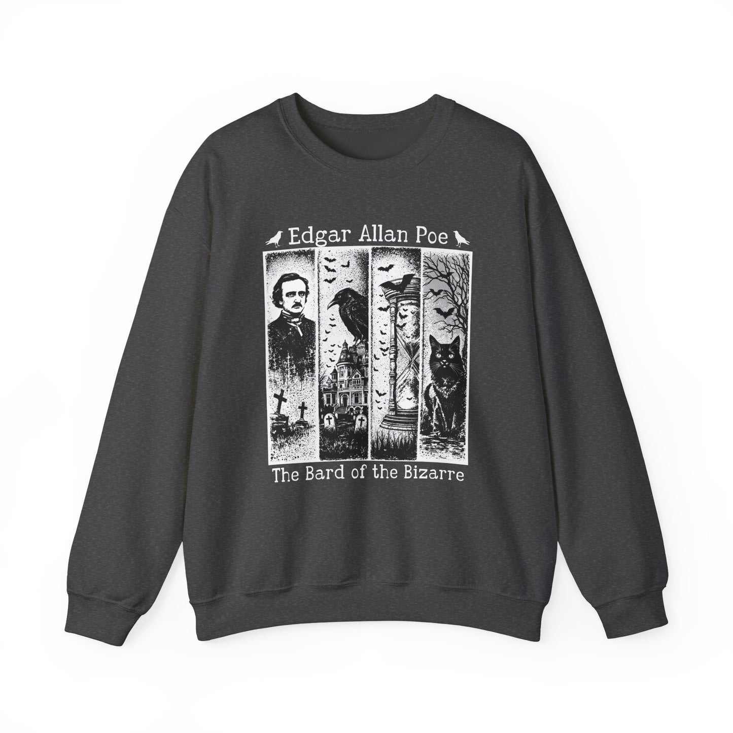 Edgar Allan Poe Sweatshirt The Raven Nevermore Gothic Horror Sweater Dark Academia Macabre Halloween Gift for Book Lovers Birthday Christmas Sweatshirt Printify Dark Heather S
