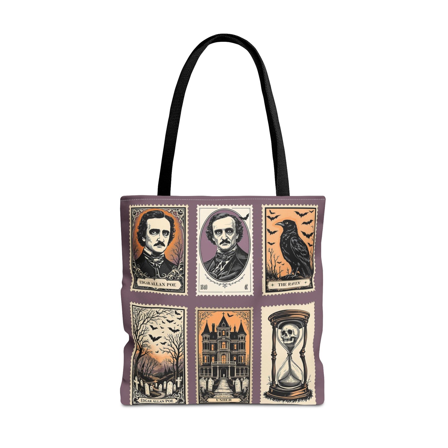 Edgar Allan Poe Tote Bag Gothic Literary Gift for Book Lover Dark Academia Macabre Accessory Halloween Tote Fall School Bag for Poetember Bags Printify 18" × 18'' Black