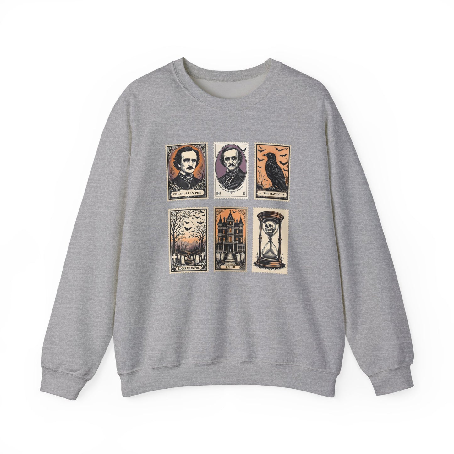 Edgar Allan Poe Sweatshirt The Raven Nevermore Gothic Horror Sweater Dark Academia Macabre Halloween Gift for Book Lovers Birthday Christmas Sweatshirt Printify Sport Grey S