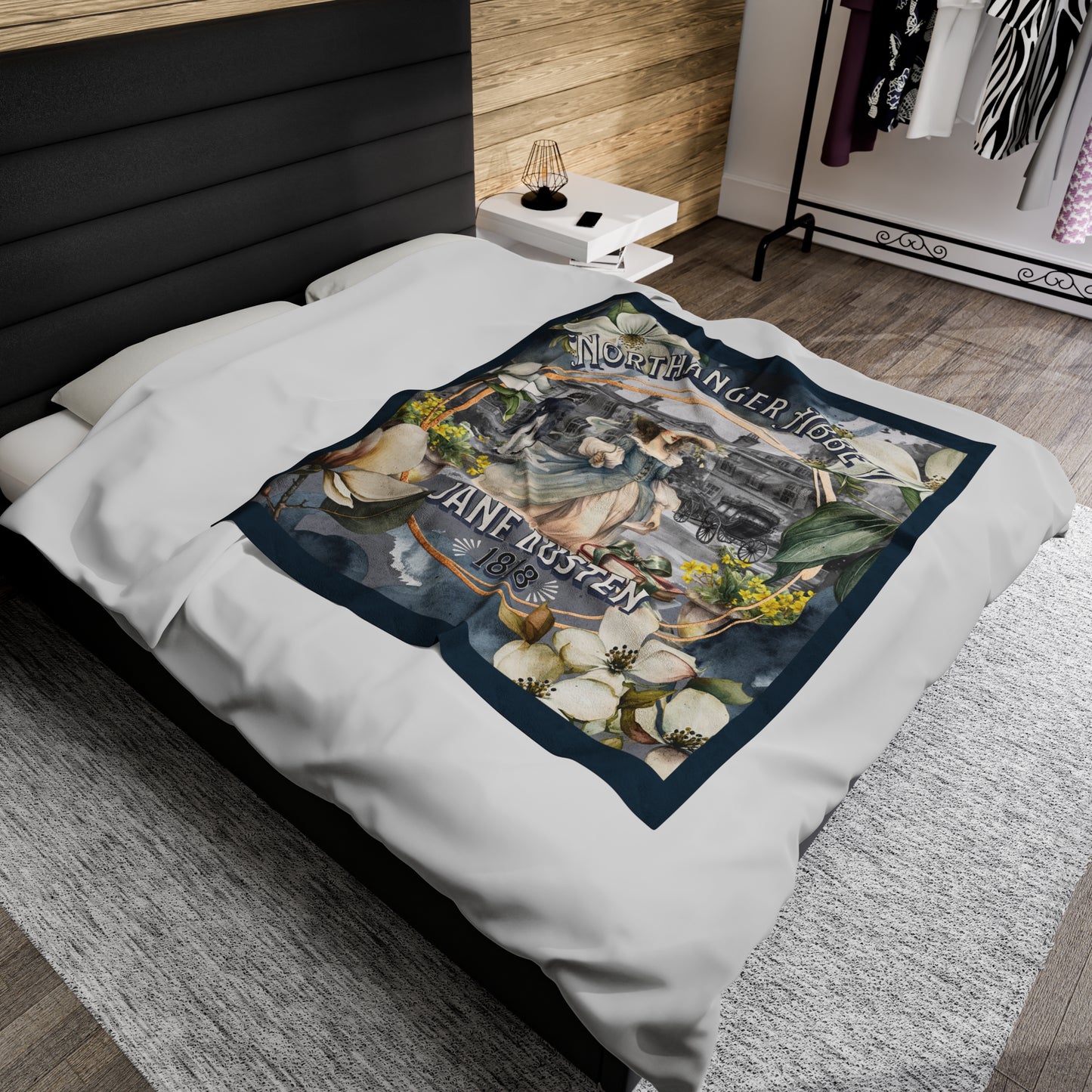 Jane Austen Plush Throw Blanket, Northanger Abbey Historical Romance Gift, Bookish Literary Jane Austen Fan Art Gift, Gift for Her, Bookclub All Over Prints Printify