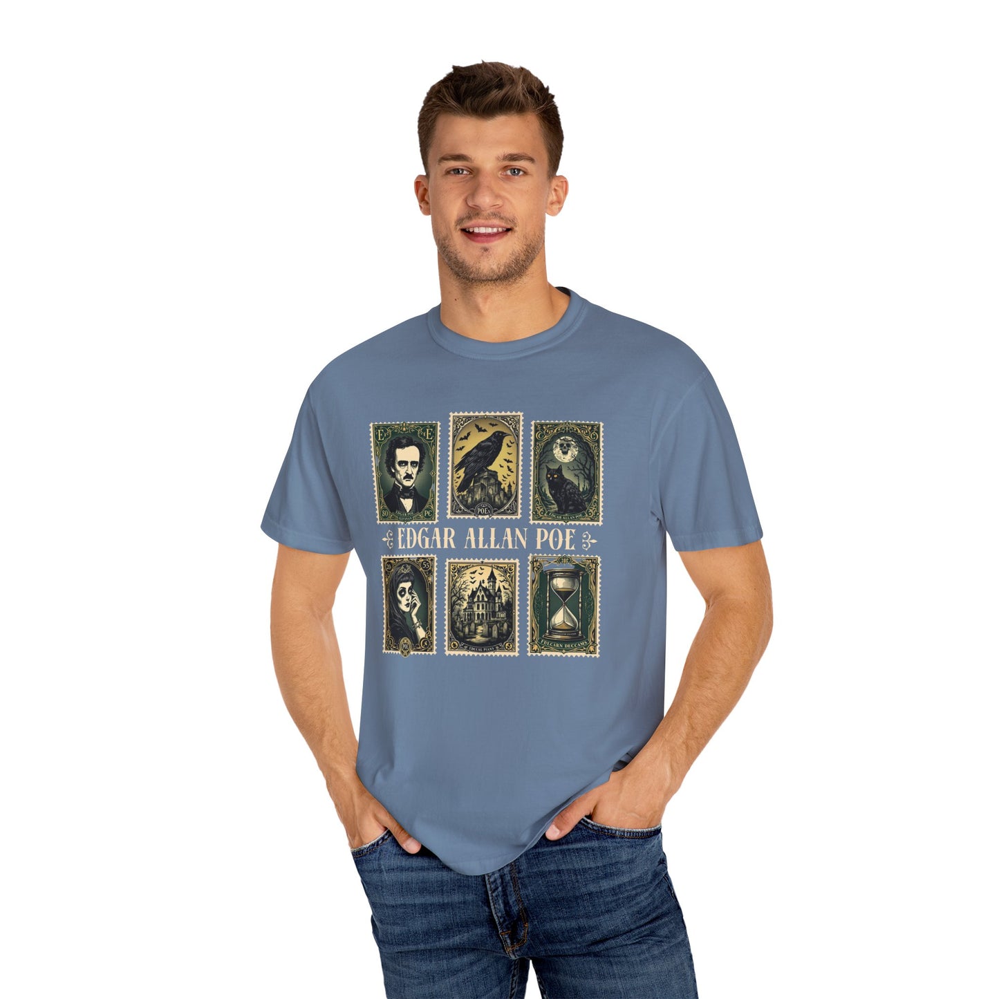 Edgar Allan Poe T-Shirt Gothic Graphic Tee The Raven Nevermore Quote Horror Literature Shirt Dark Academia Aesthetic Halloween Party Gift