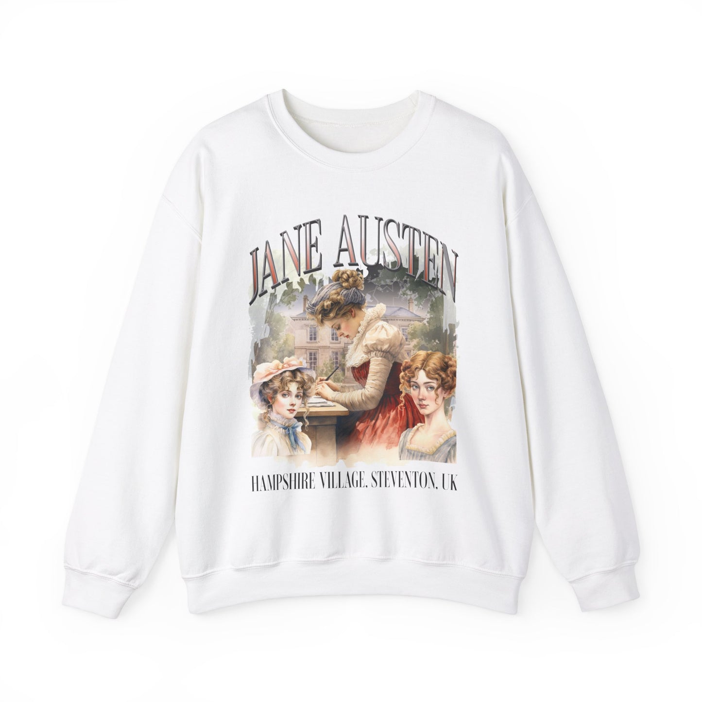 Retro Jane Austen Unisex Heavy Blend™ Crewneck Sweatshirt Sweatshirt Printify S White