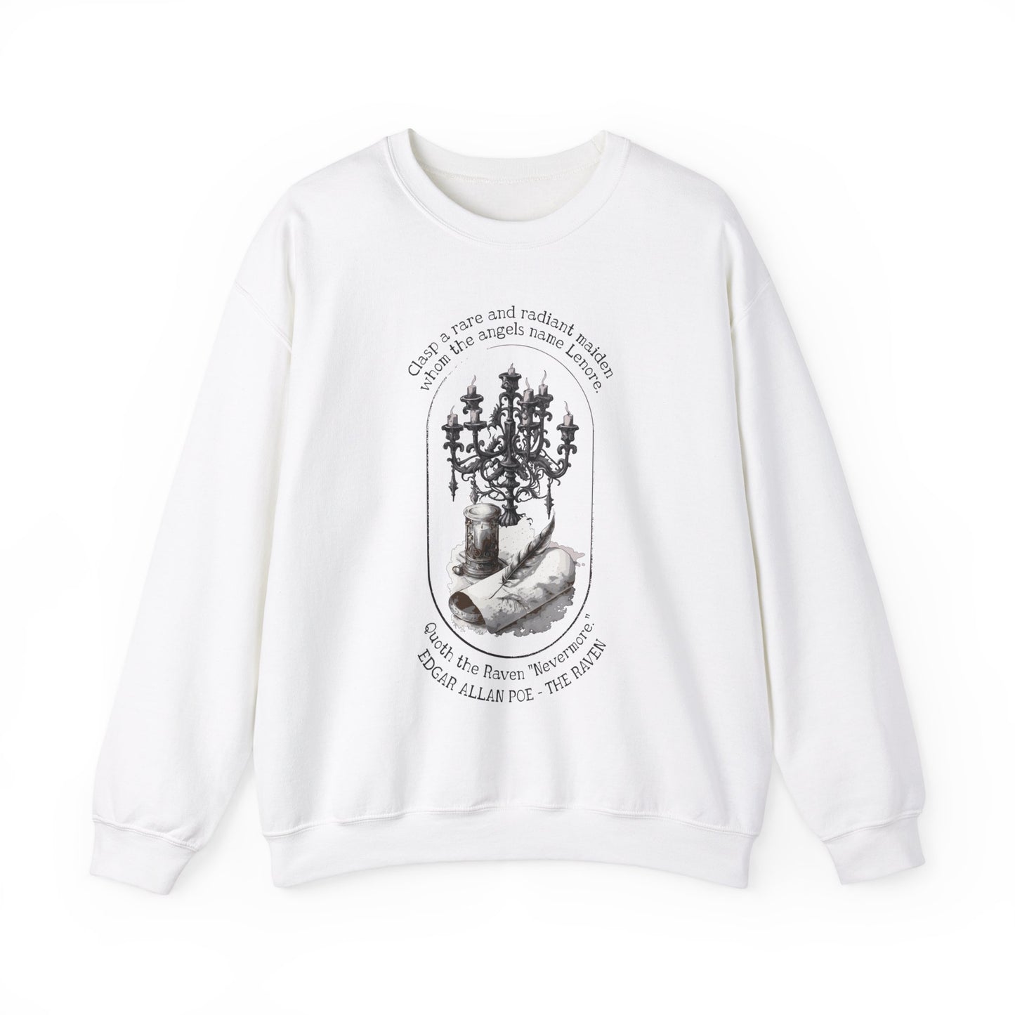 Edgar Allan Poe, Nevermore The Raven Sweatshirt, Book Lover, Halloween, Haunting Gothic Gift, Light, Dark Academia, Horror Movie Sweater Sweatshirt Printify S White