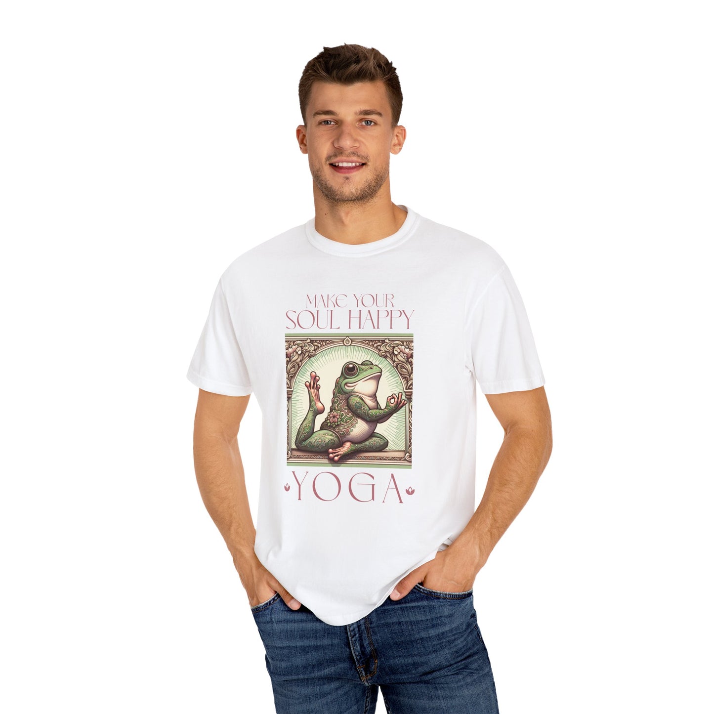 Yoga Frog Make Your Soul Happy Pink Unisex T-Shirt, Casual Wear, Highlander Fan Gift, Comfortable Graphic Tee T-Shirt Printify