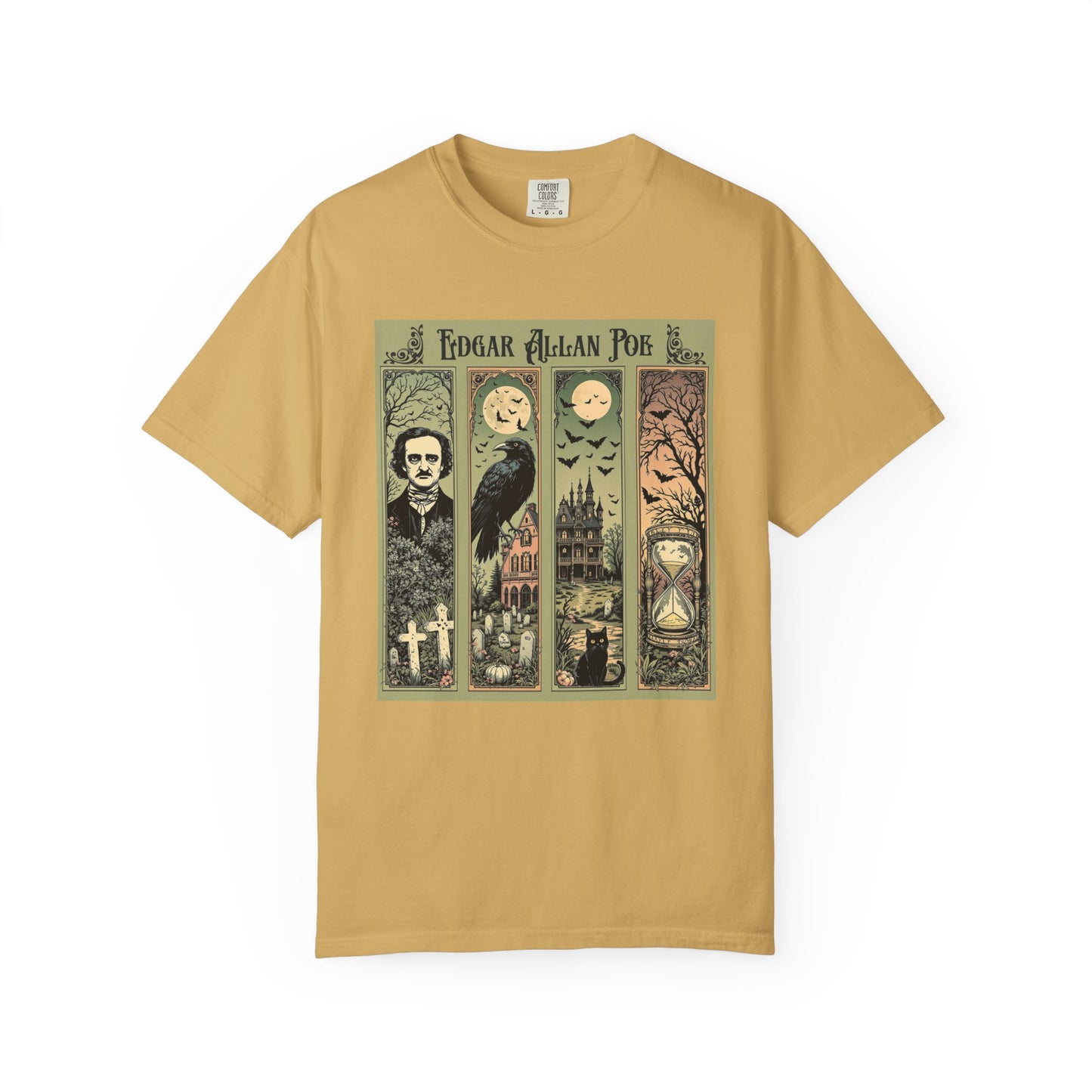 Edgar Allan Poe T-Shirt Gothic Graphic Tee The Raven Nevermore Quote Horror Literature Shirt Dark Academia Aesthetic Halloween Party Gift T-Shirt Printify Mustard S