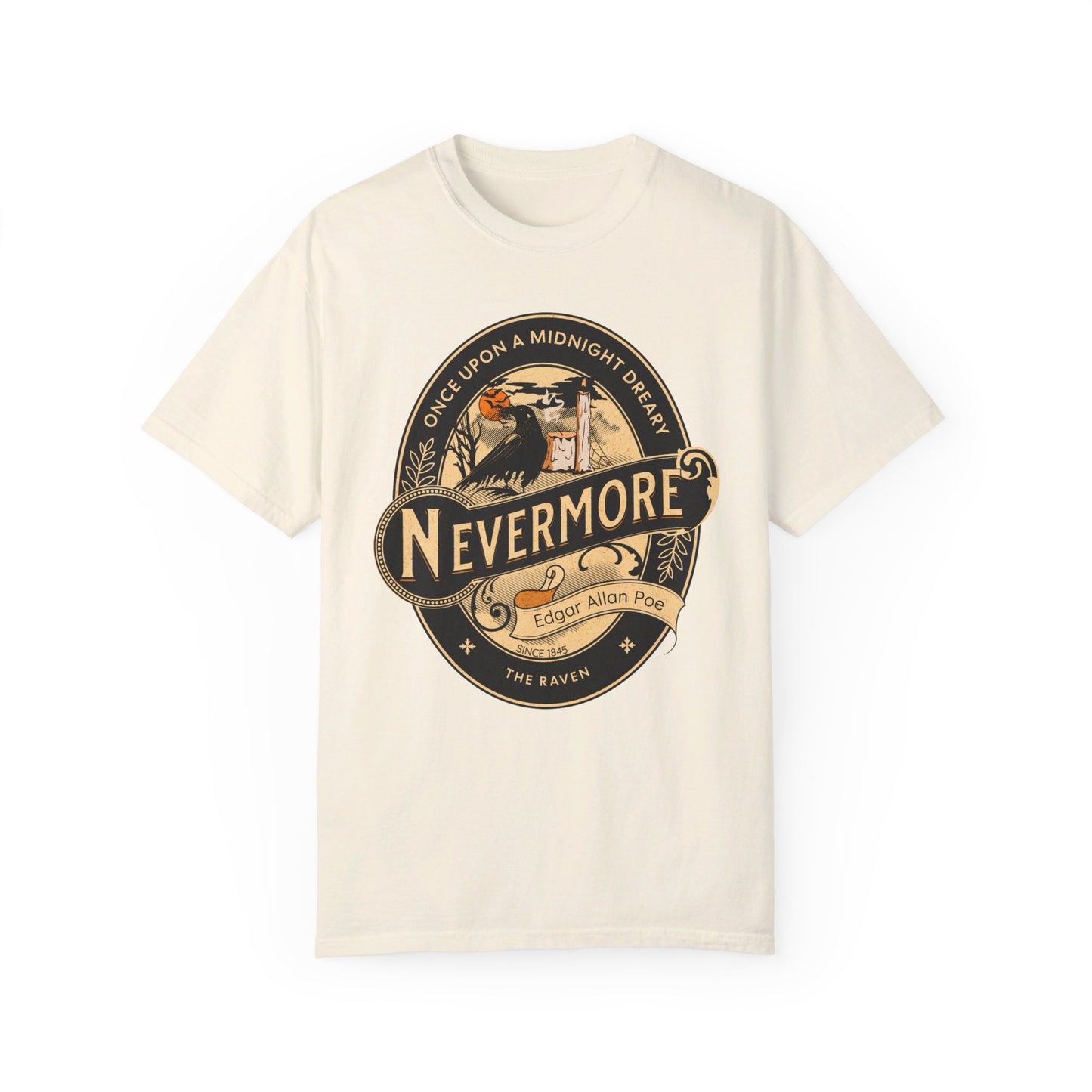 Edgar Allan Poe Shirt, Nevermore The Raven Tee, Book Lover Shirt, Halloween, Gothic, Goblincore Gift, Light Academia, Comfort Colours TShirt T-Shirt Printify Ivory S