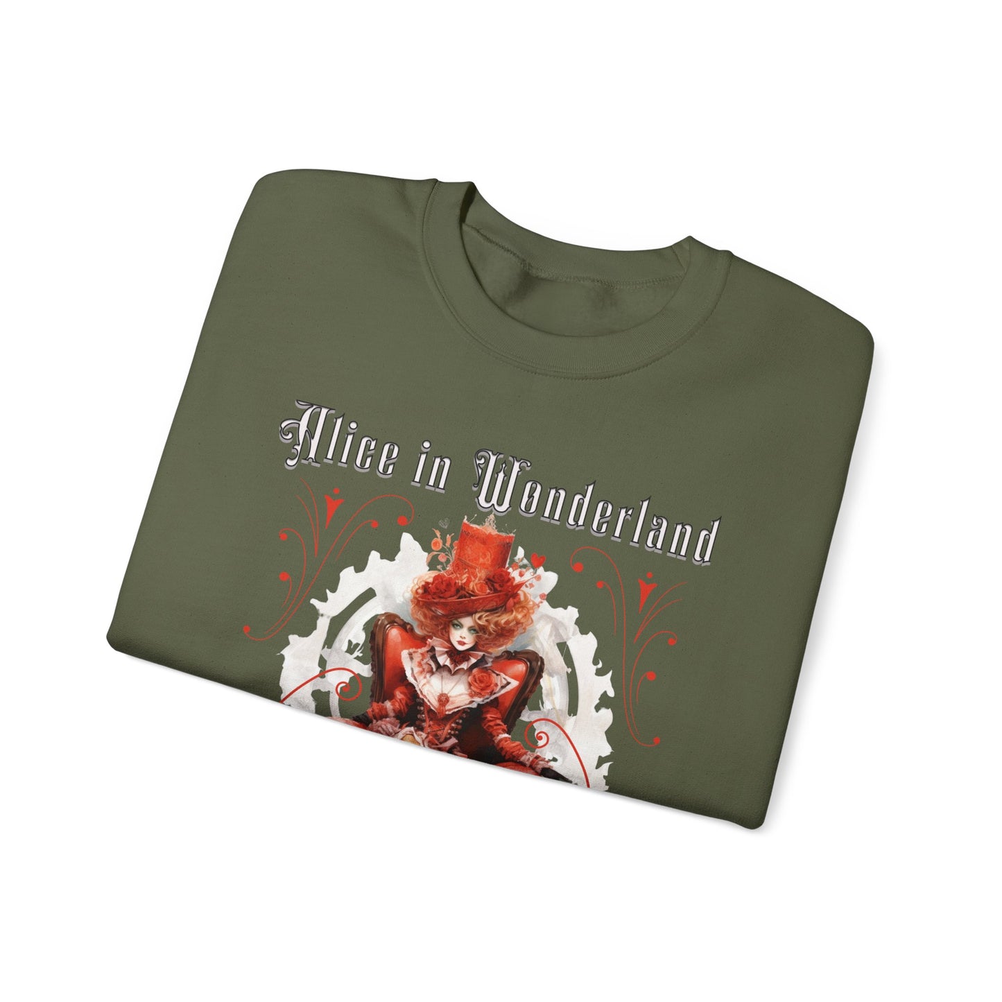 Queen of Hearts Sweatshirt, Alice In Wonderland Lewis Carroll Whimsigoth Academia Sweater Mad Hatter Tea Party Tee Bookish Booktok Gift Sweatshirt Printify