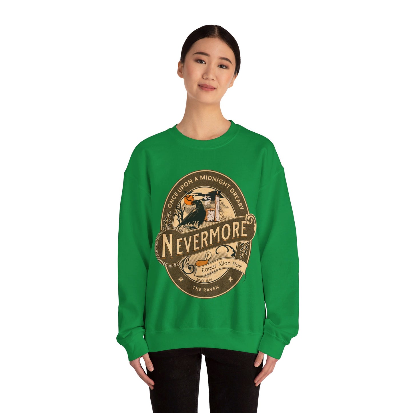 Edgar Allan Poe, Nevermore The Raven Sweatshirt, Book Lover, Halloween, Haunting Gothic Gift, Light, Dark Academia, Horror Movie Sweater Sweatshirt Printify