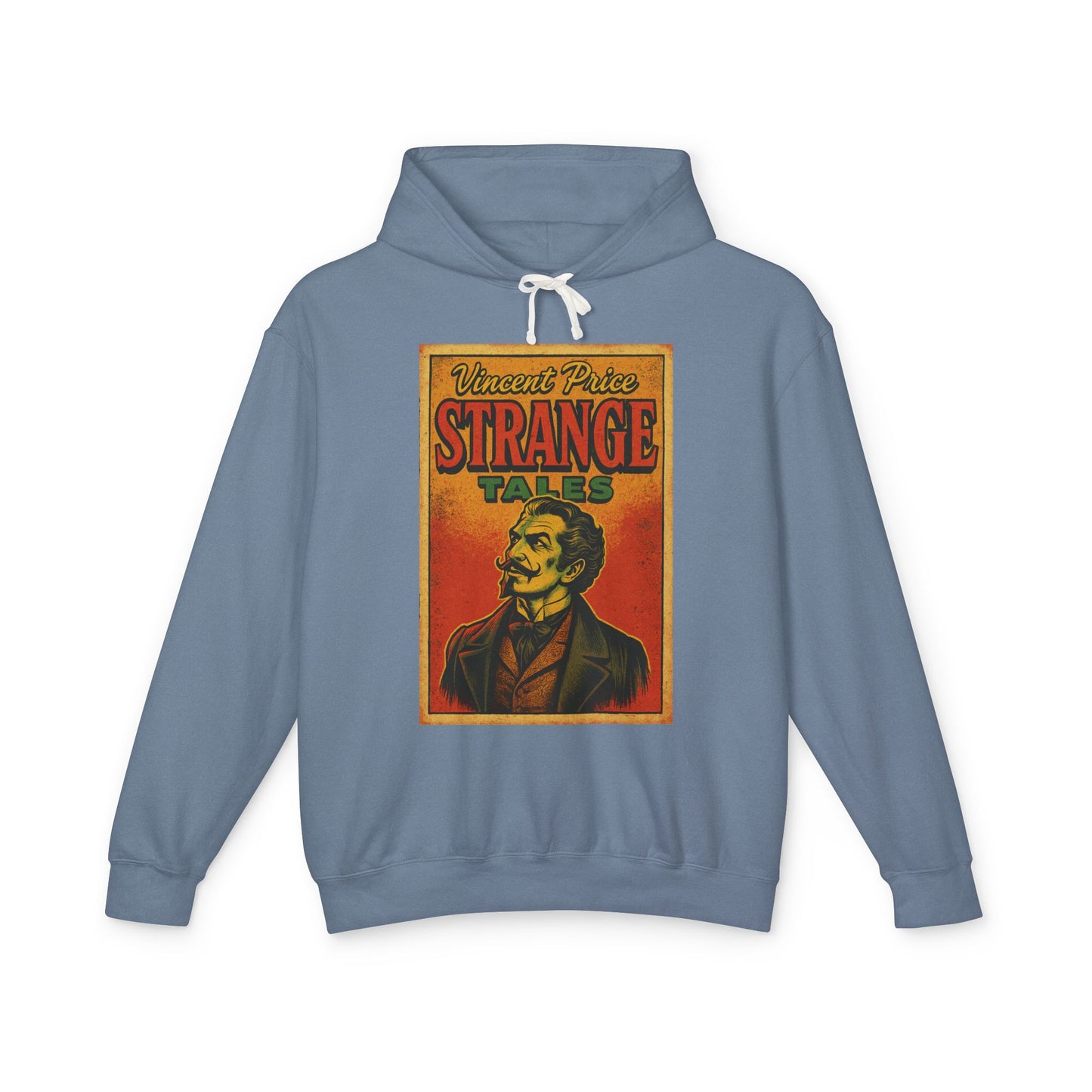 Vincent Price Vintage Strange Tales Hoodie, Unisex Lightweight Sweatshirt, Retro Graphic Outerwear, Gift for Readers, Fall Fashion Hoodie Printify S Blue Jean