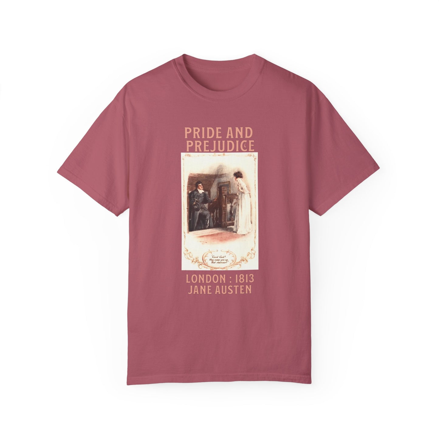 Jane Austen Comfort Colors TShirt, Pride & Prejudice Historical Romance, Bookish Literary Jane Austen Fan Art, Gift for Her Bookclub Tee T-Shirt Printify Crimson S