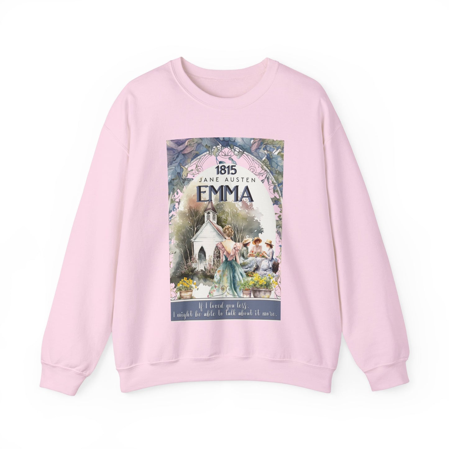 Jane Austen Sweatshirt, Emma Historical Romance Sweater, Bookish Literary Jane Austen Fan Art Gift, Gift for Her, Bookclub Shirt Sweatshirt Printify S Light Pink