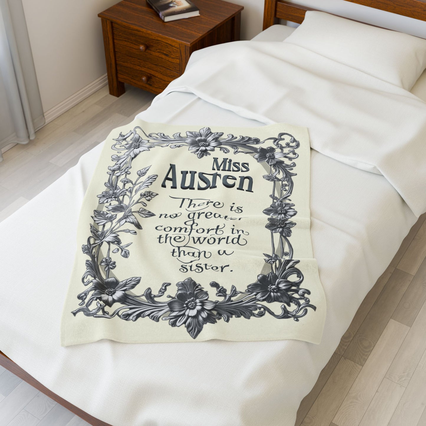 Jane Austen Quote Cozy Literary Velveteen Blanket - Perfect for Book Lovers, Gifts for Sisters, Home Decor, Reading Nook, Cozy Nights All Over Prints Printify