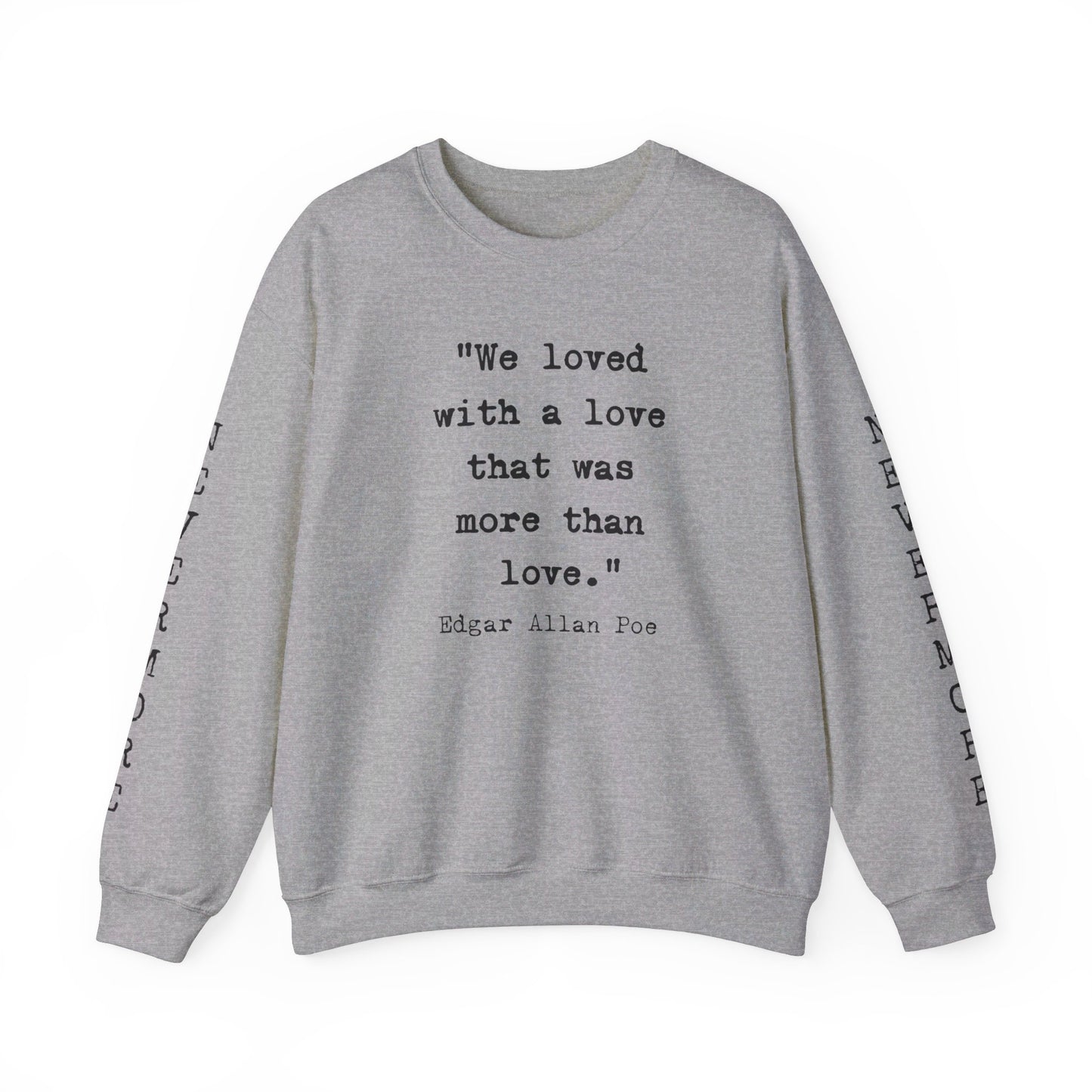 Edgar Allan Poe Sleeve Print Vintage Raven Poem Sweatshirt, Poetry Book Lover Sweater, Haunting Gothic Gift, Light, Dark Academia, Nevermore Sweatshirt Printify S Sport Grey