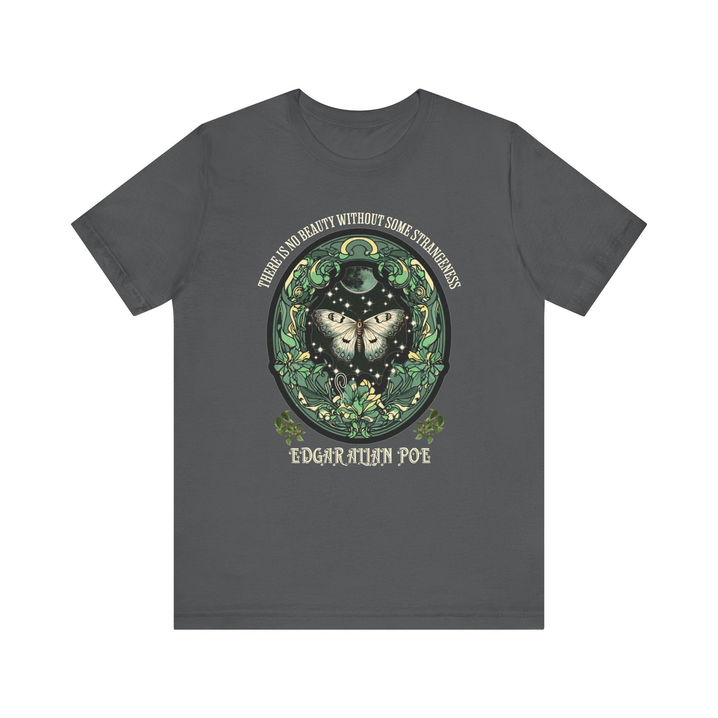 Edgar Allan Poe, Fairycore Night Garden T-Shirt, Book Lover Tee, Haunting Gothic Gift, Light, Dark Academia, Literary Poetry Bookclub Shirt T-Shirt Printify Asphalt S