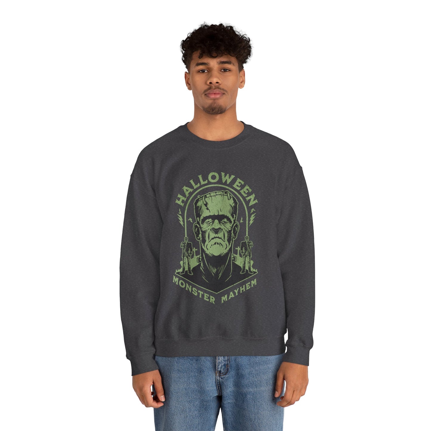 Vintage Halloween Frankenstein Monster Graphic Sweatshirt, Creepy Spooky Book Lover Gift, Horror Movie, Fall Festival Party Sweater. Sweatshirt Printify