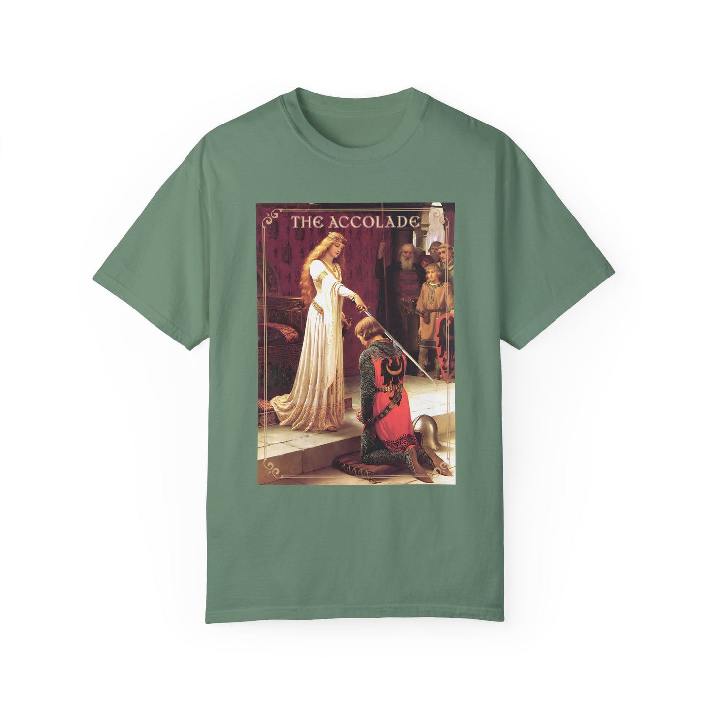 Renaissance The Accolade Print T-Shirt King Arthur And His Knights Renfaire Theme Gift Comfortable Medieval Festival Shirt Art Lover Gift T-Shirt Printify Light Green S