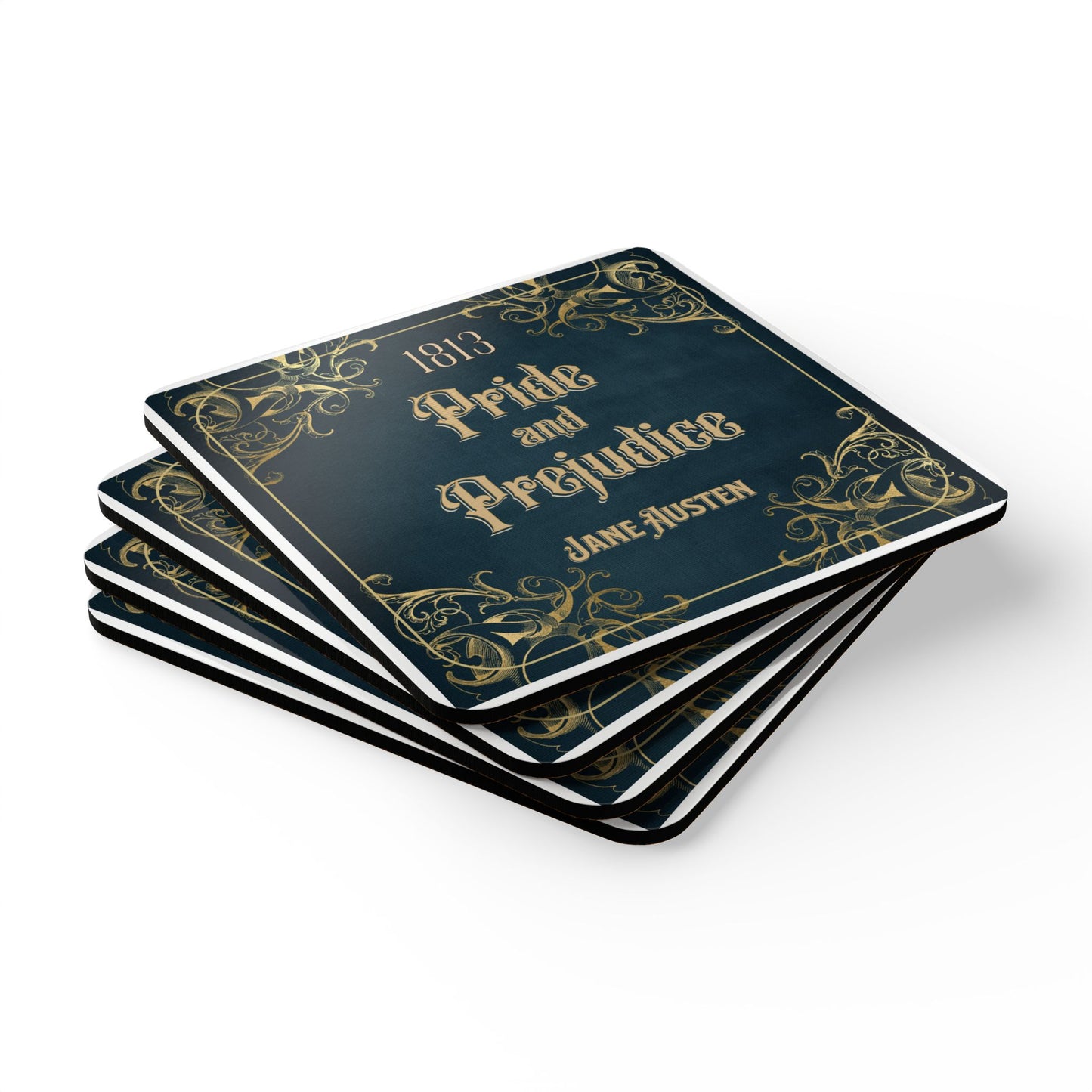 Jane Austen Coffee Mug Coasters, Pride & Prejudice Historical Romance Home Decor, Bookish Bookclub Literary Set of 4 Fan Art Gifts for Her, Home Decor Printify