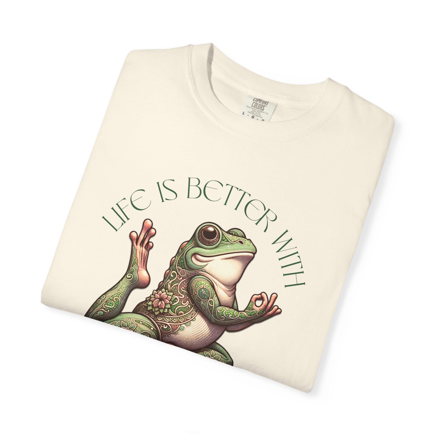 Green Yoga Frog Life Is Better With Yoga Unisex T-Shirt, Casual Wear, Highlander Fan Gift, T-Shirt Printify