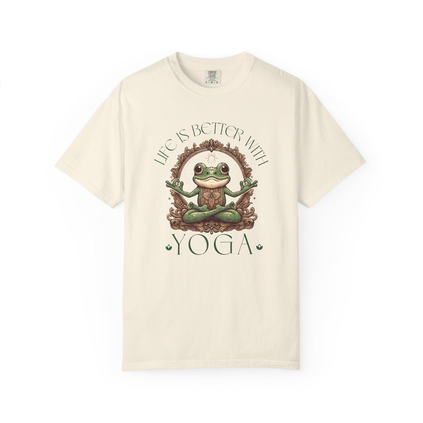 Green Yoga Frog Life Is Better With Yoga Unisex T-Shirt, Casual Wear, Highlander Fan Gift, T-Shirt Printify Ivory S
