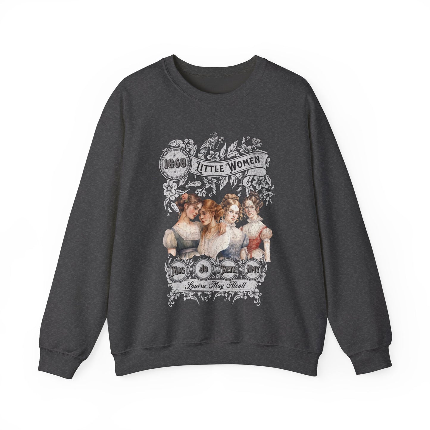 Little Women Sweatshirt, Louisa May Alcott Historical Romance Sweater, Bookish Literary Fan Art Gift, Gift for Her, Bookclub Crewneck Shirt Sweatshirt Printify S Dark Heather