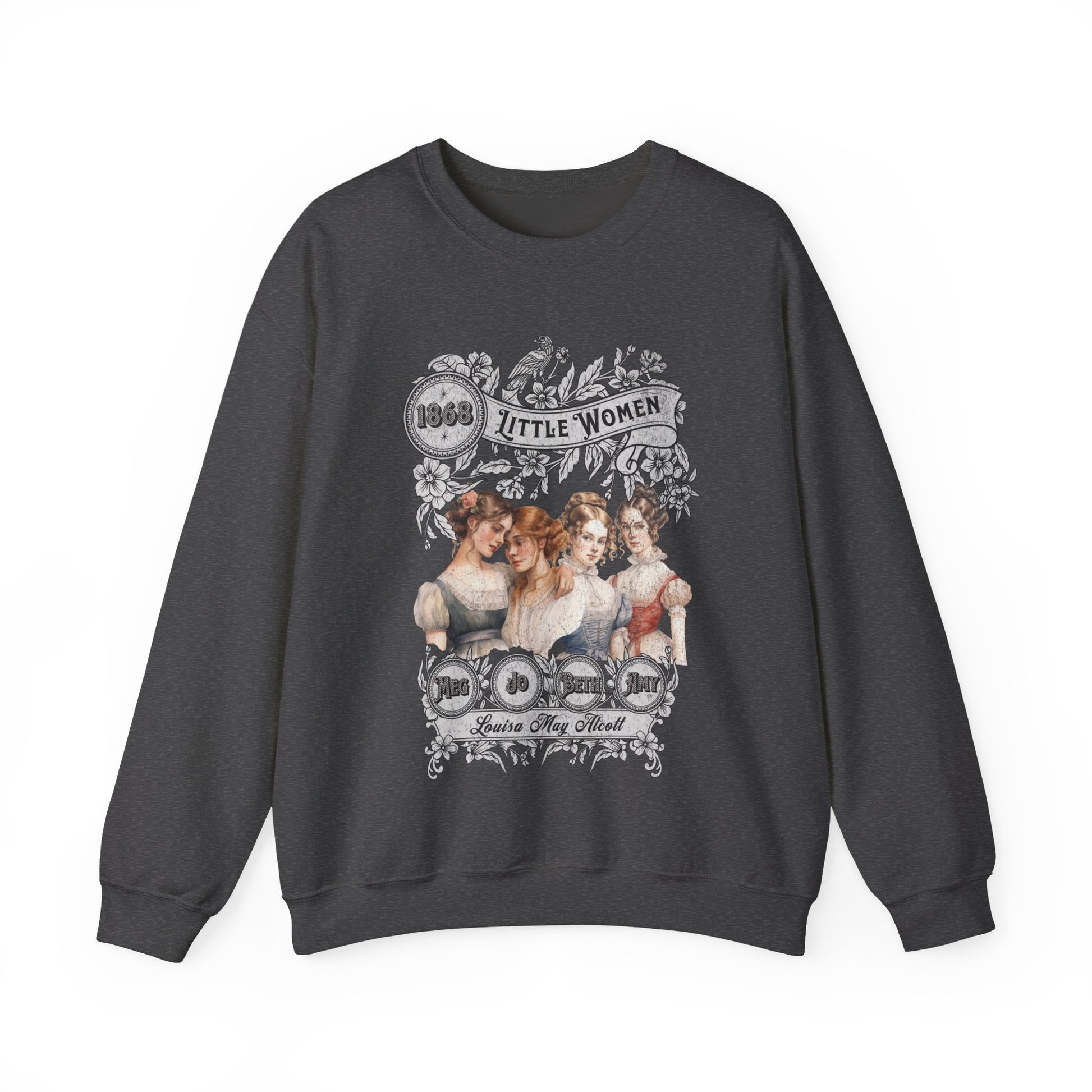 Little Women Sweatshirt, Louisa May Alcott Historical Romance Sweater, Bookish Literary Fan Art Gift, Gift for Her, Bookclub Crewneck Shirt Sweatshirt Printify S Dark Heather