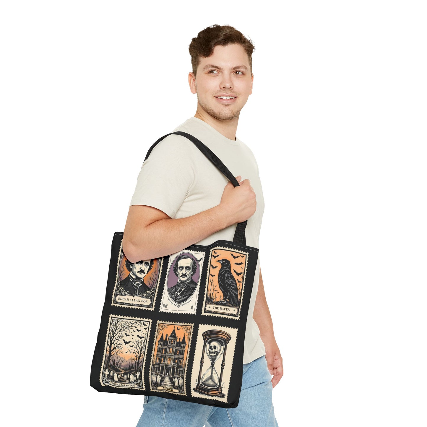 Edgar Allan Poe Tote Bag Gothic Literary Gift for Book Lover Dark Academia Macabre Accessory Halloween Tote Fall School Bag for Poetember Bags Printify