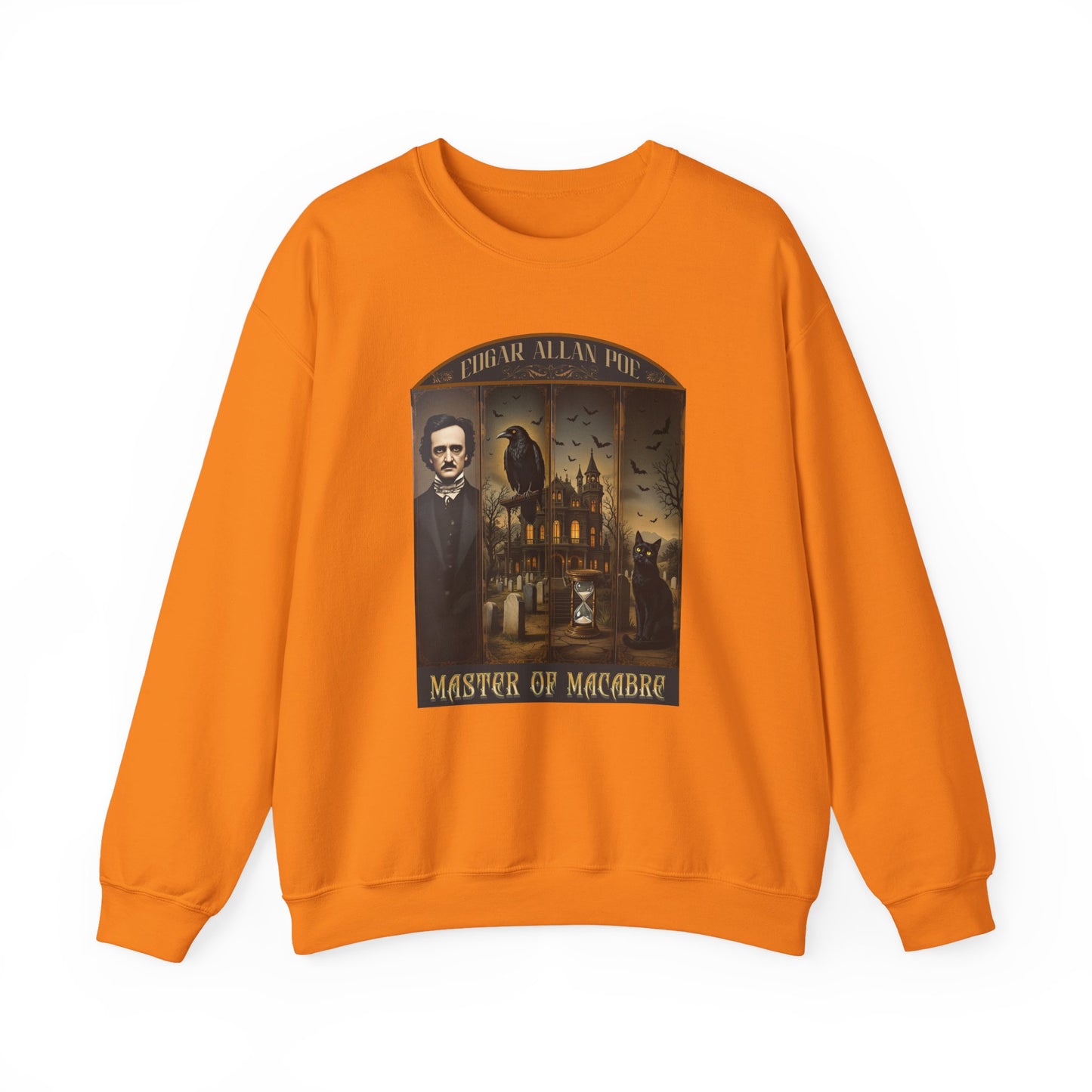 Edgar Allan Poe Sweatshirt The Raven Nevermore Gothic Horror Sweater Dark Academia Macabre Halloween Gift for Book Lovers Birthday Christmas Sweatshirt Printify Safety Orange S
