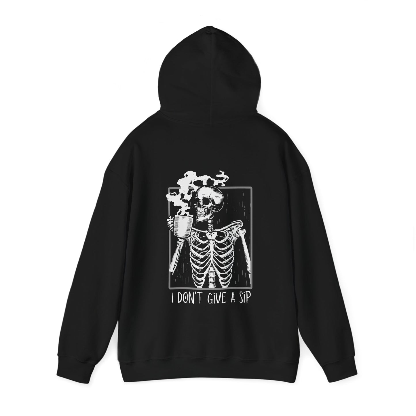 Halloween Skeleton Hoodie, Funny Coffee Drinking Skeleton, Spooky Season Sweater, Trick or Treating Shirt, Warm Halloween Party Hoodie Hoodie Printify