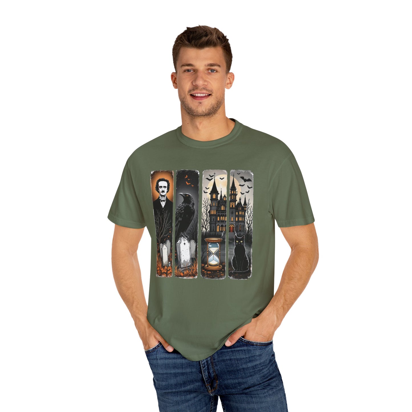 Edgar Allan Poe T-Shirt Gothic Graphic Tee The Raven Nevermore Quote Horror Literature Shirt Dark Academia Aesthetic Halloween Party Gift