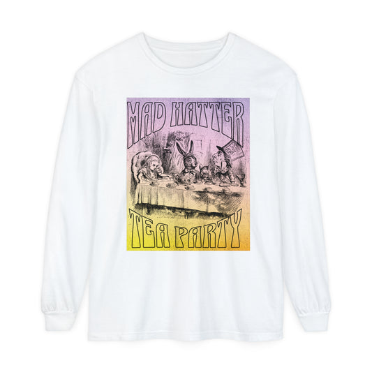 Retro Alice In Wonderland Long Sleeve Shirt, Lewis Carroll Whimsigoth Dark Academia TShirt, Mad Hatter's Tea Party Tee Bookish Booktok Gift Long-sleeve Printify White S