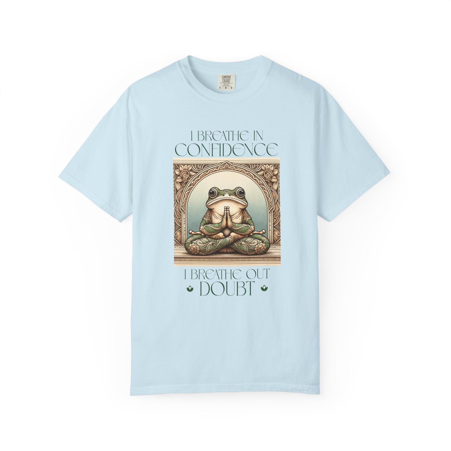 Yoga Frog Breath in Confidence Green Unisex T-Shirt, Casual Wear, Highlander Fan Gift, Comfortable Graphic Tee T-Shirt Printify Chambray S
