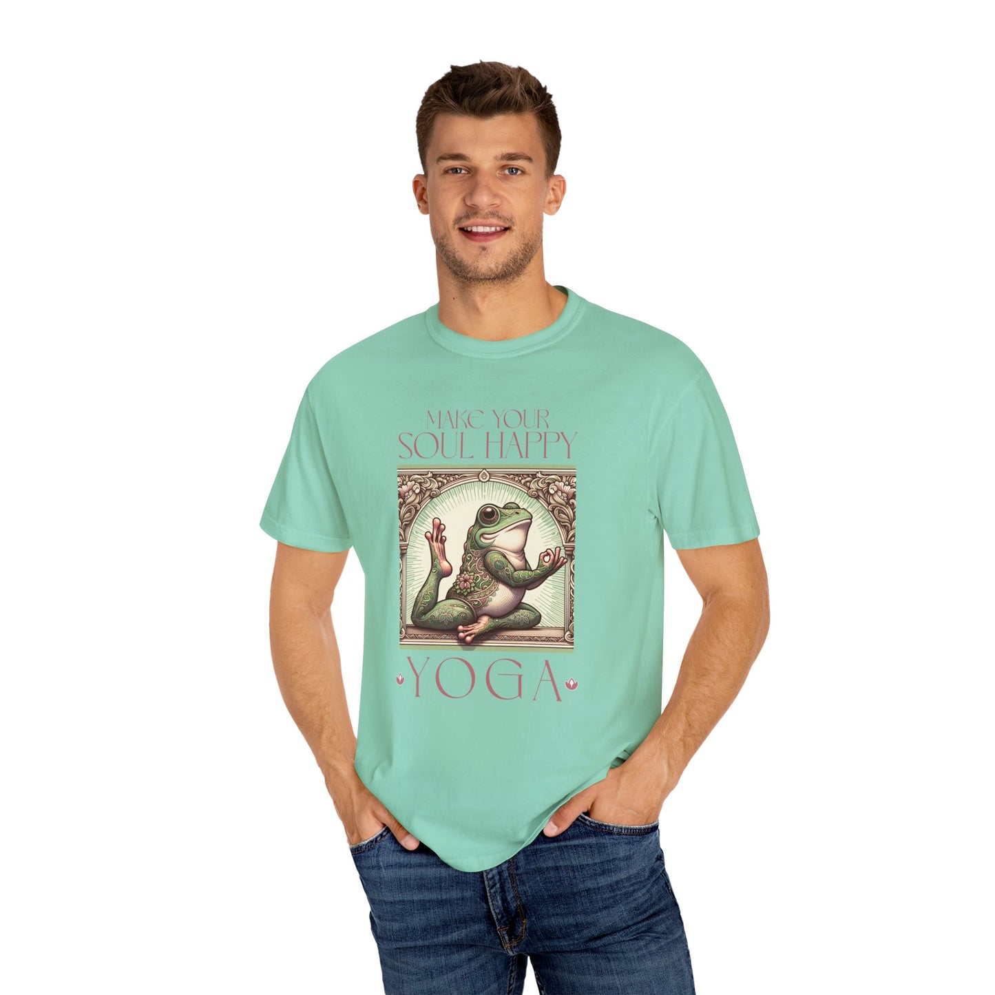 Yoga Frog Make Your Soul Happy Pink Unisex T-Shirt, Casual Wear, Highlander Fan Gift, Comfortable Graphic Tee